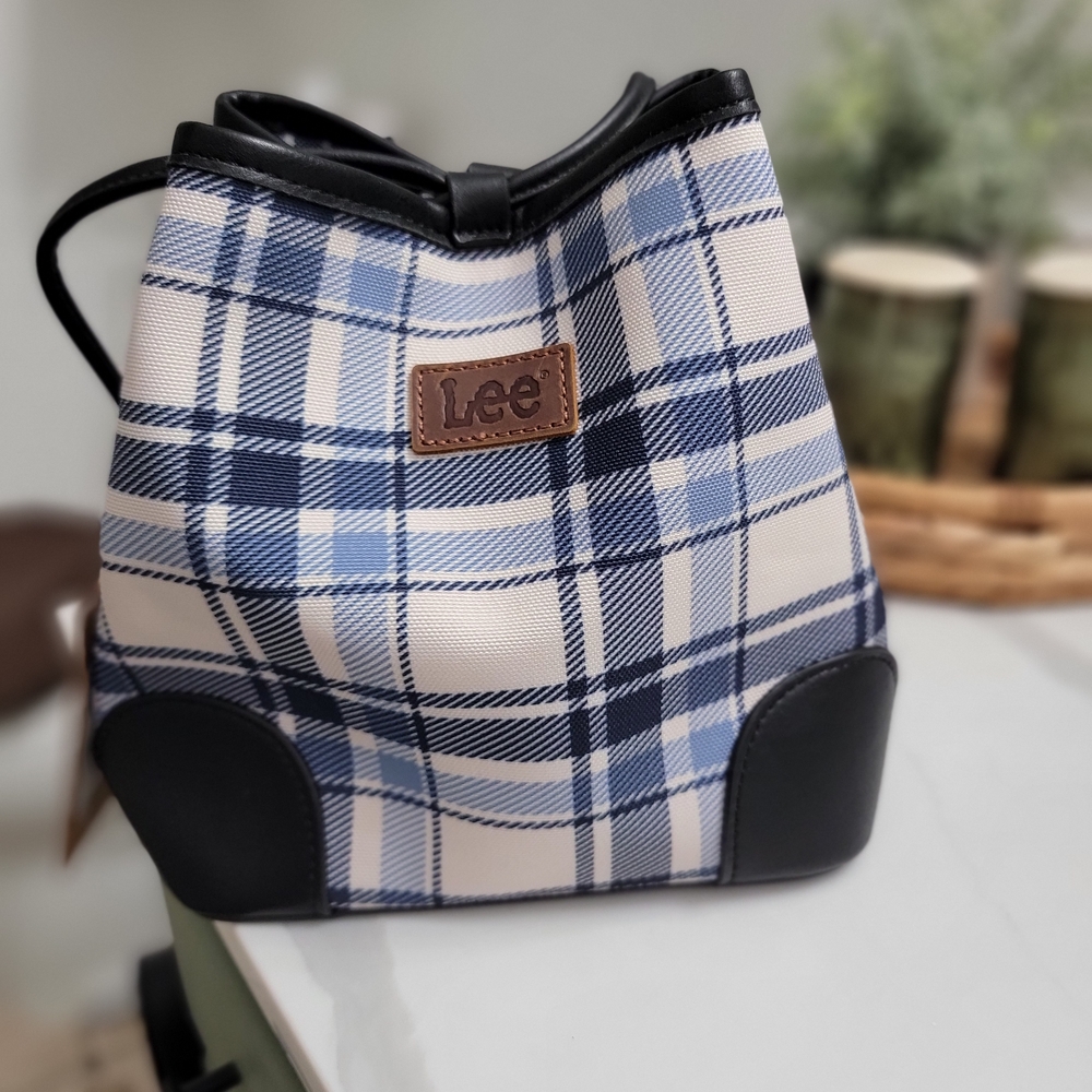 Lee Blue and White Plaid Women's Bucket Bag